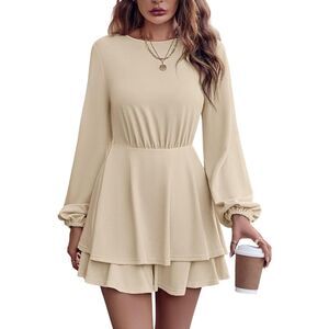 Aossfre Apricot Lantern Long Sleeve Jumpsuit Ruffle Mini Short Romper Sz M